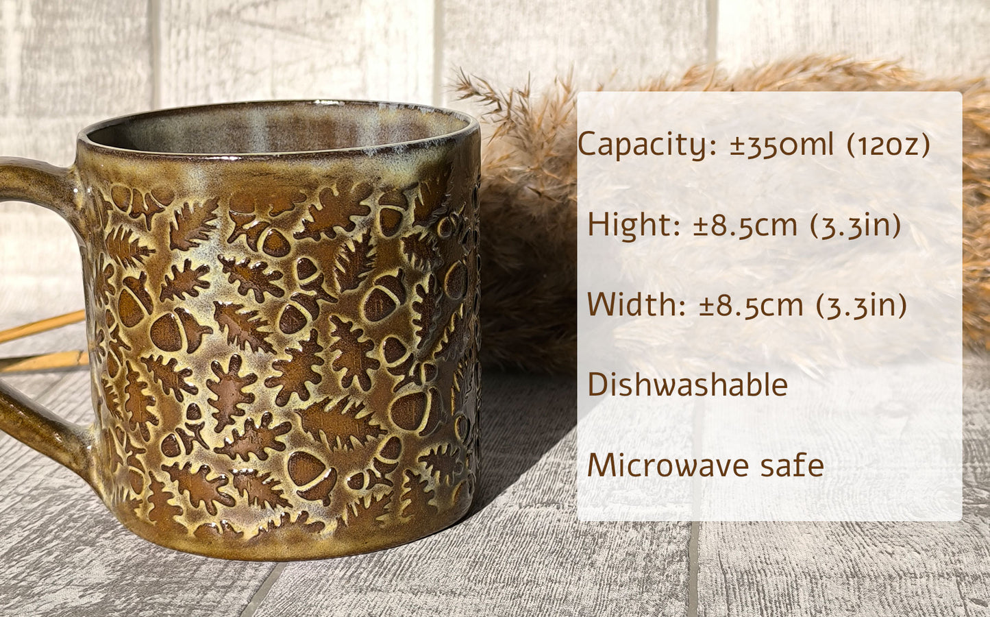 Handmade Acorns Autumn mug, 350ml