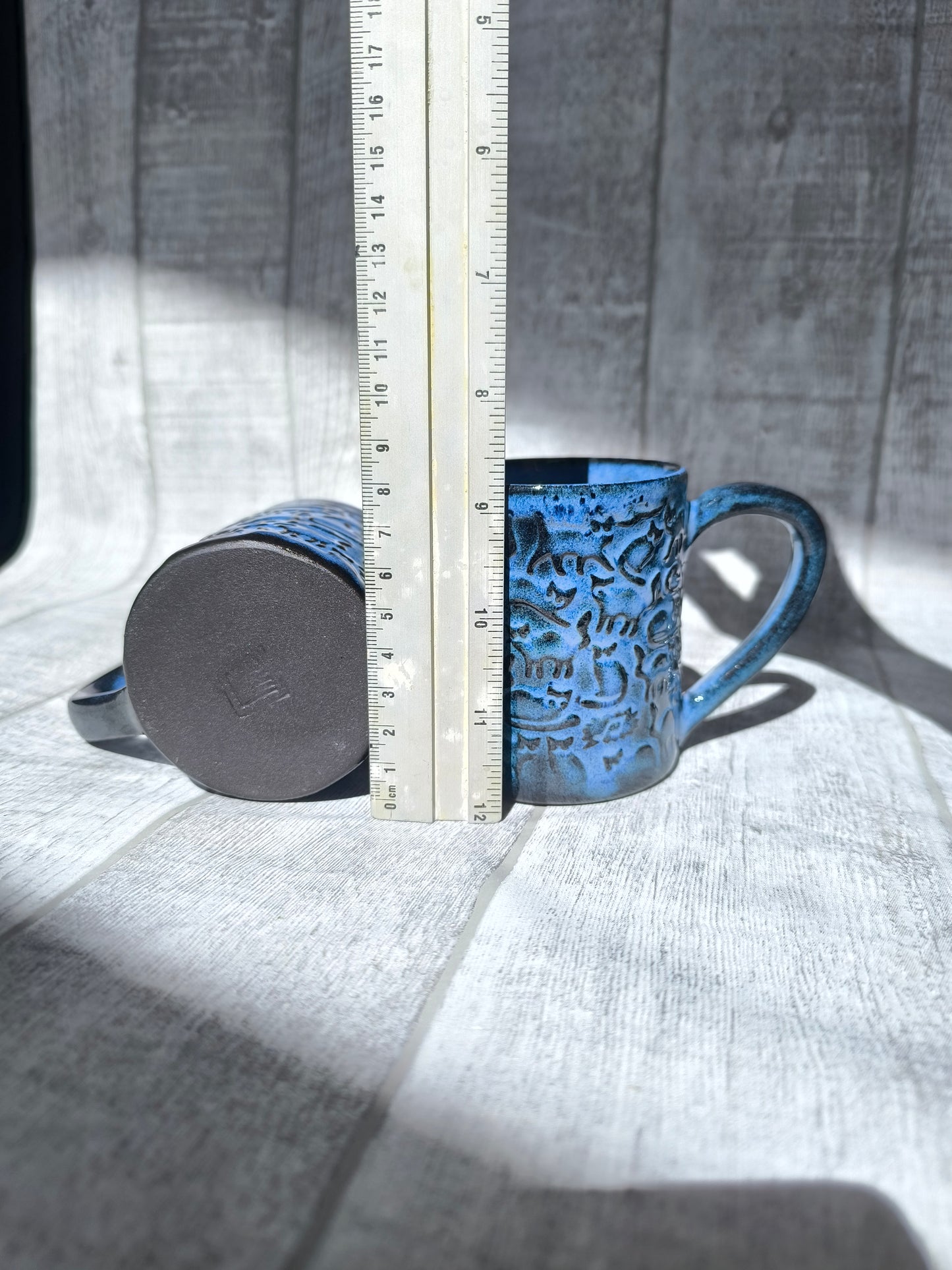 Handmade Cheeky Cats Blue mug , 250ml