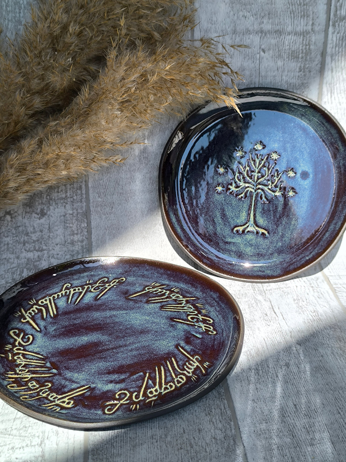 Unique handmade Blue Lord of the Rings plate, D=19cm