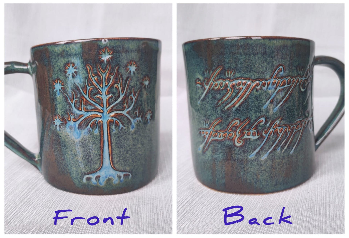 Handmade Tree&Inscription mug, 350ml, 520ml, 1pc