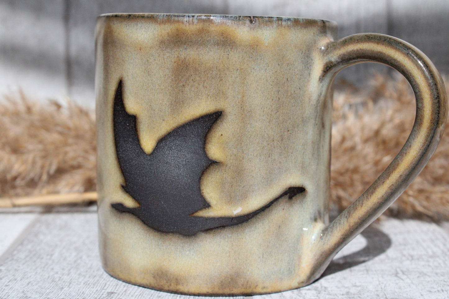 Handmade Flying Dragons mug, 350ml