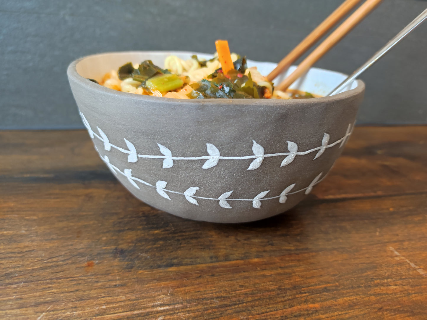 Handmade bay leaf bowl (large) - wonky uneven bowls with organic shape, ramen bowl