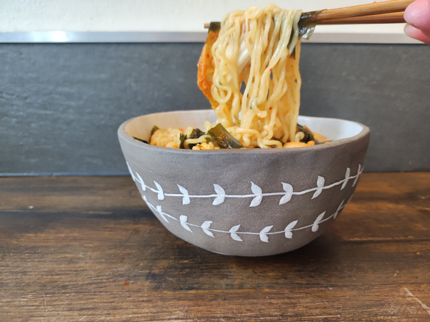 Handmade bay leaf bowl (large) - wonky uneven bowls with organic shape, ramen bowl