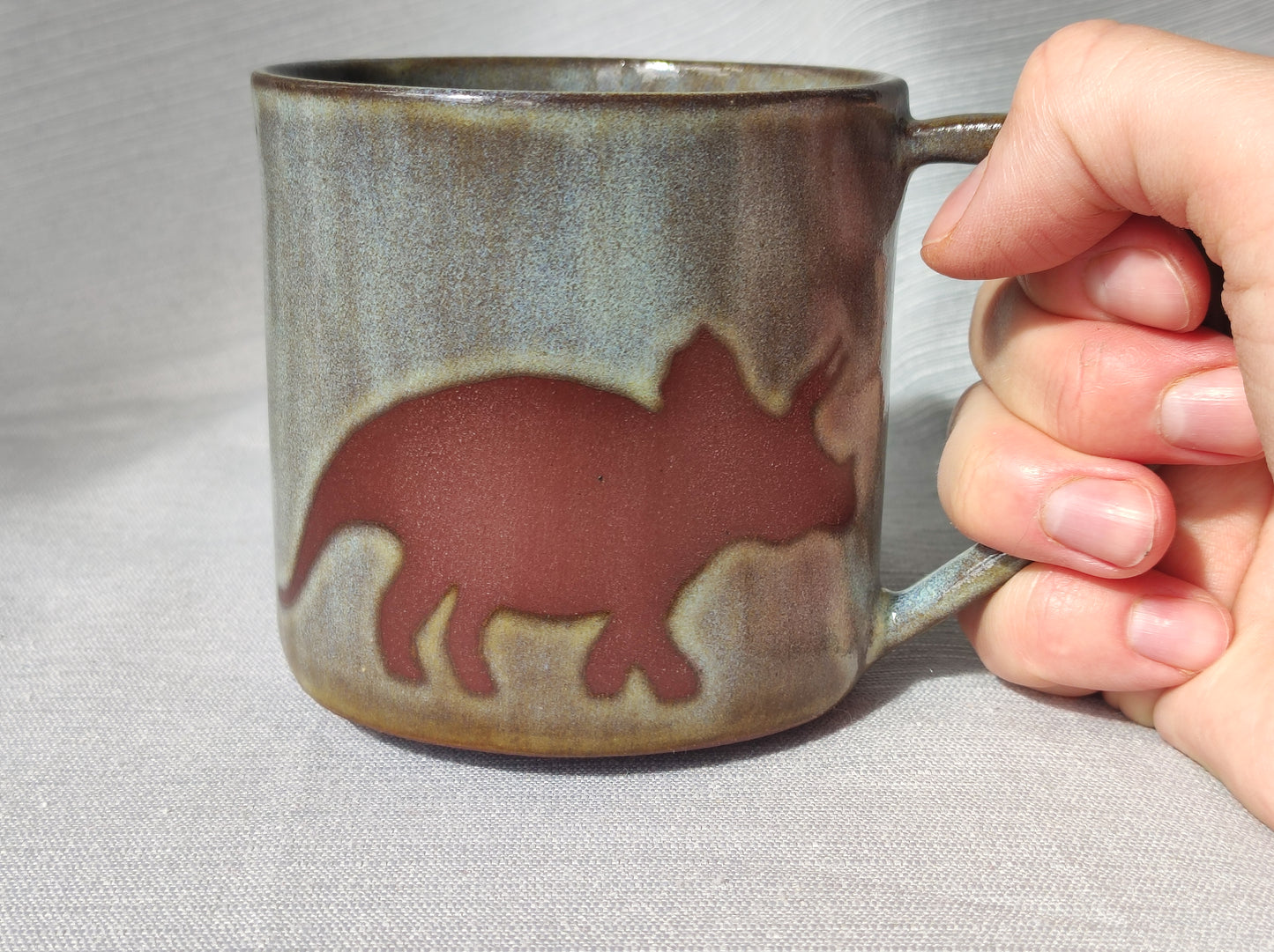 Unique Ceramic handmade Triceratops  dinosaur Jurassic mug