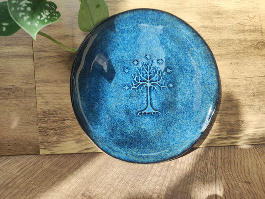 Unique handmade Blue Tree of Gondor plate, perfect present/gift idea for Tolkien fans, D=19cm