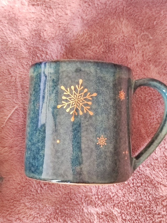 Handmade Golden snowflake mug, 350 ml