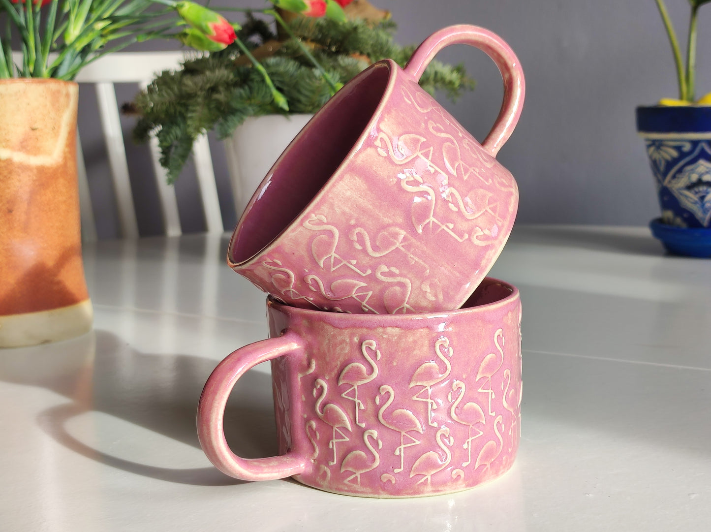 Handmade Pink Flamingo mug, 300ml