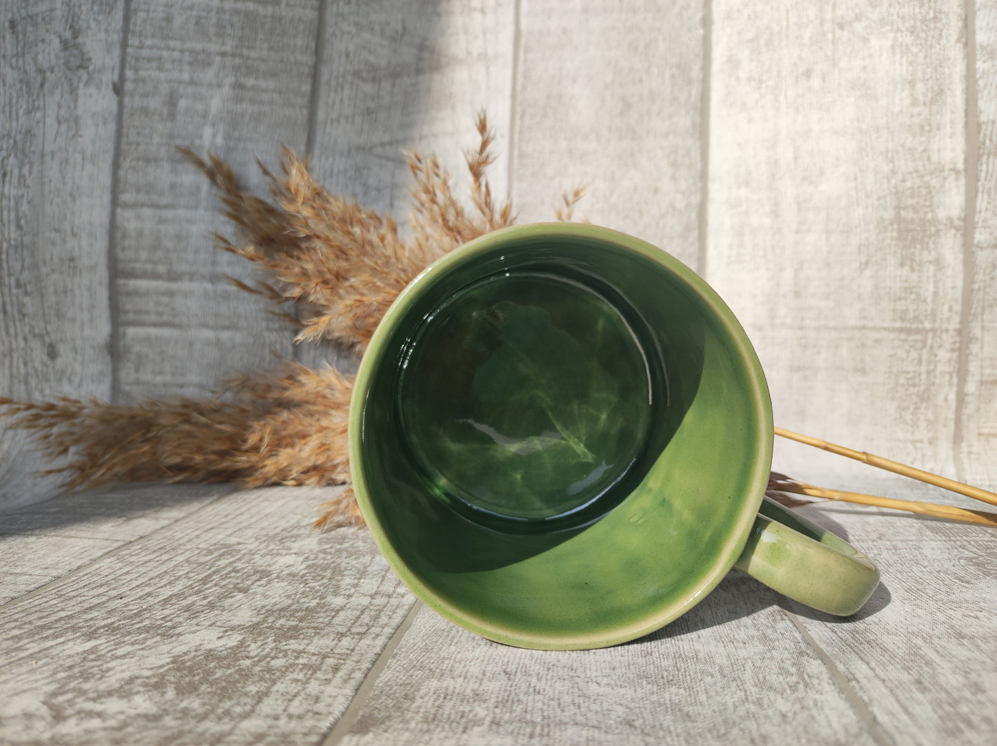 Handmade Green Monstera plant mug, 350ml