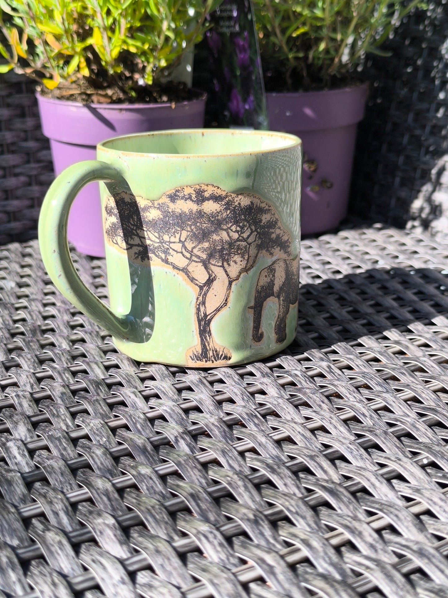 Handmade Green Elephant mug, 350ml