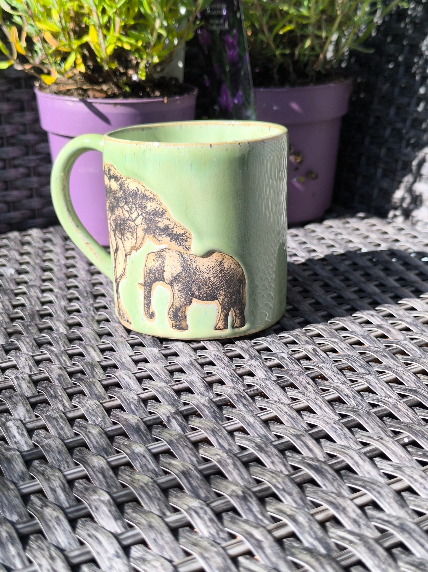 Handmade Green Elephant mug, 350ml