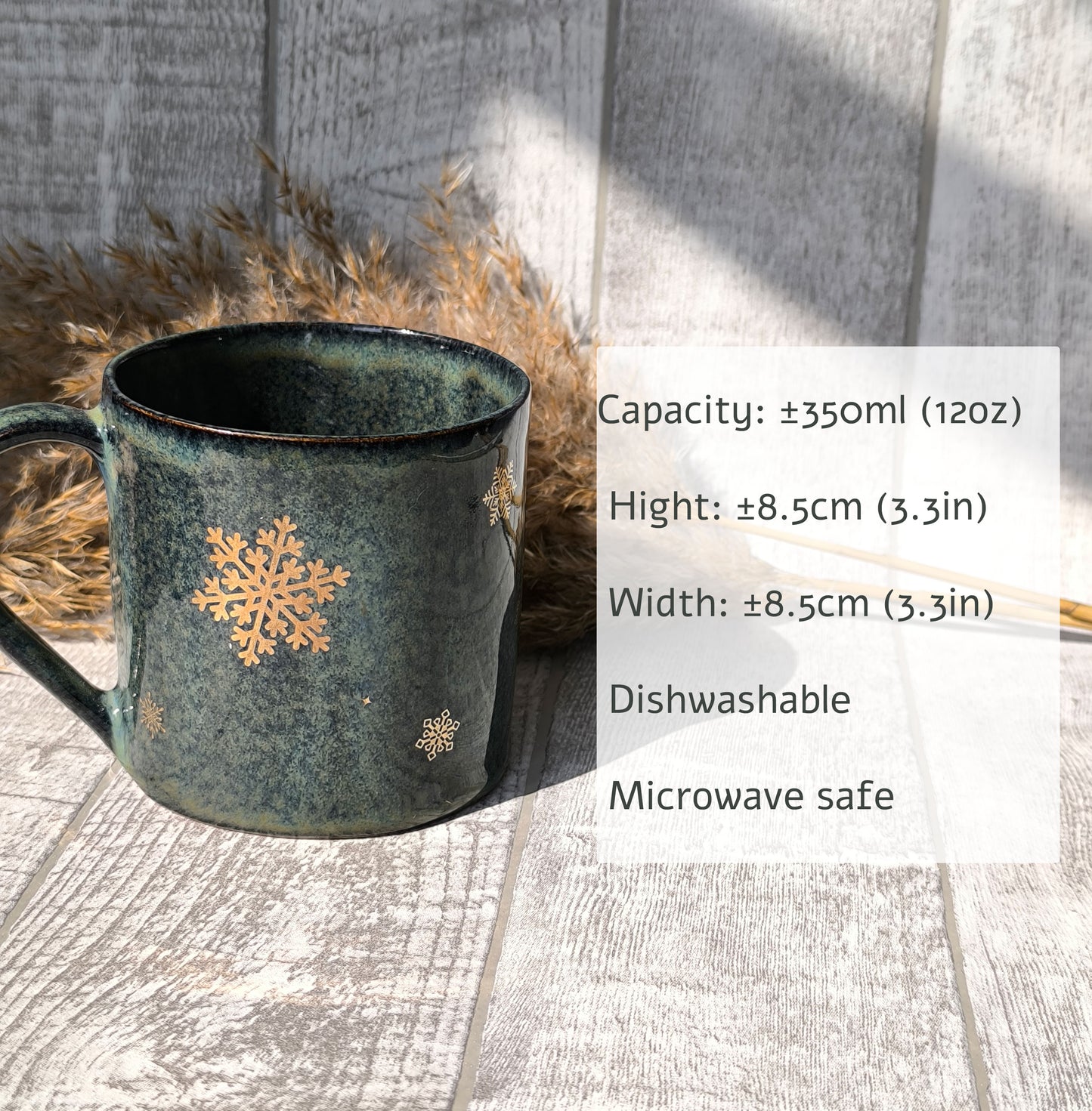 Handmade Golden snowflake mug, 350 ml