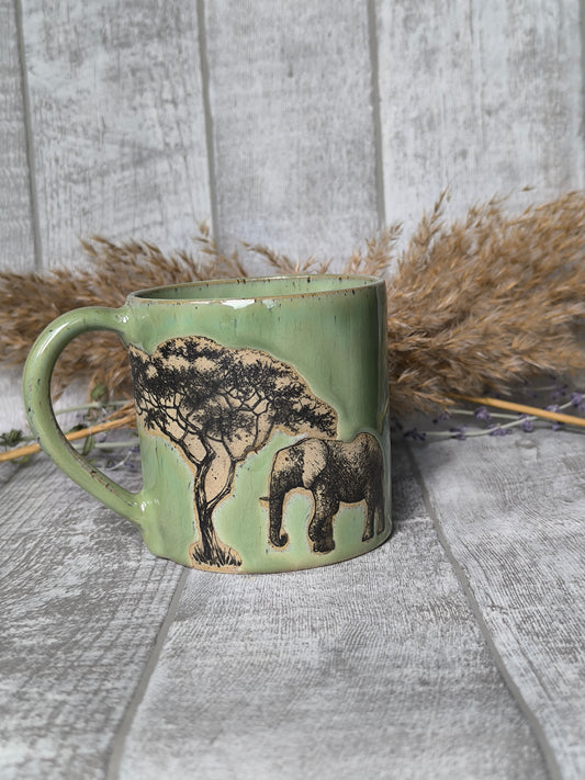 Handmade Green Elephant mug, 350ml