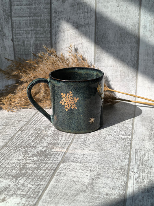 Handmade Golden snowflake mug, 350 ml