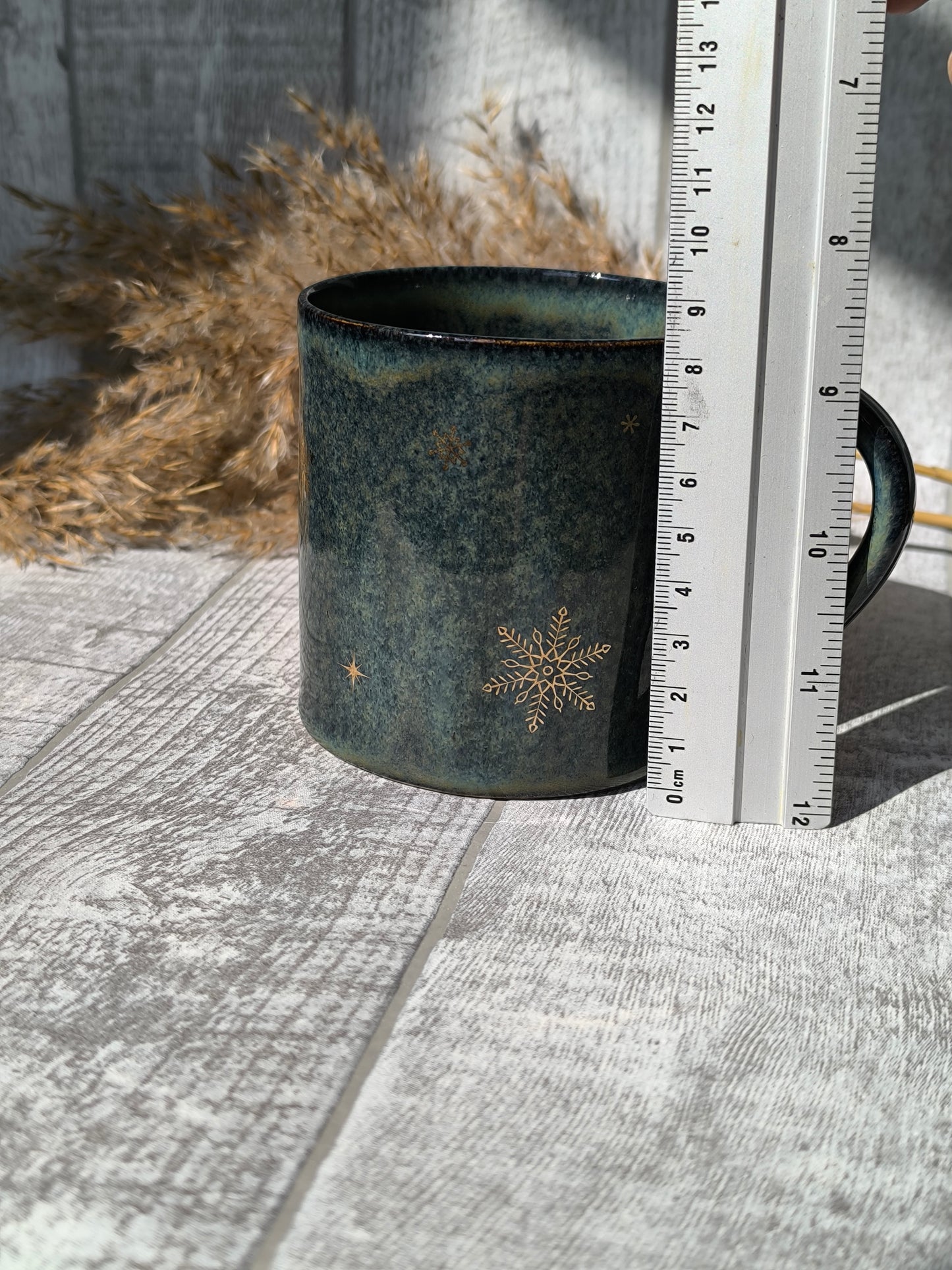 Handmade Golden snowflake mug, 350 ml