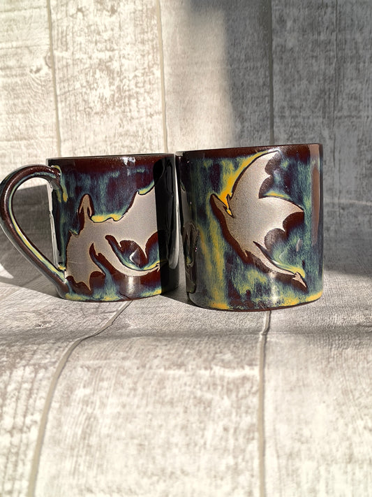 Handmade Flaming Dragons mug, 350ml