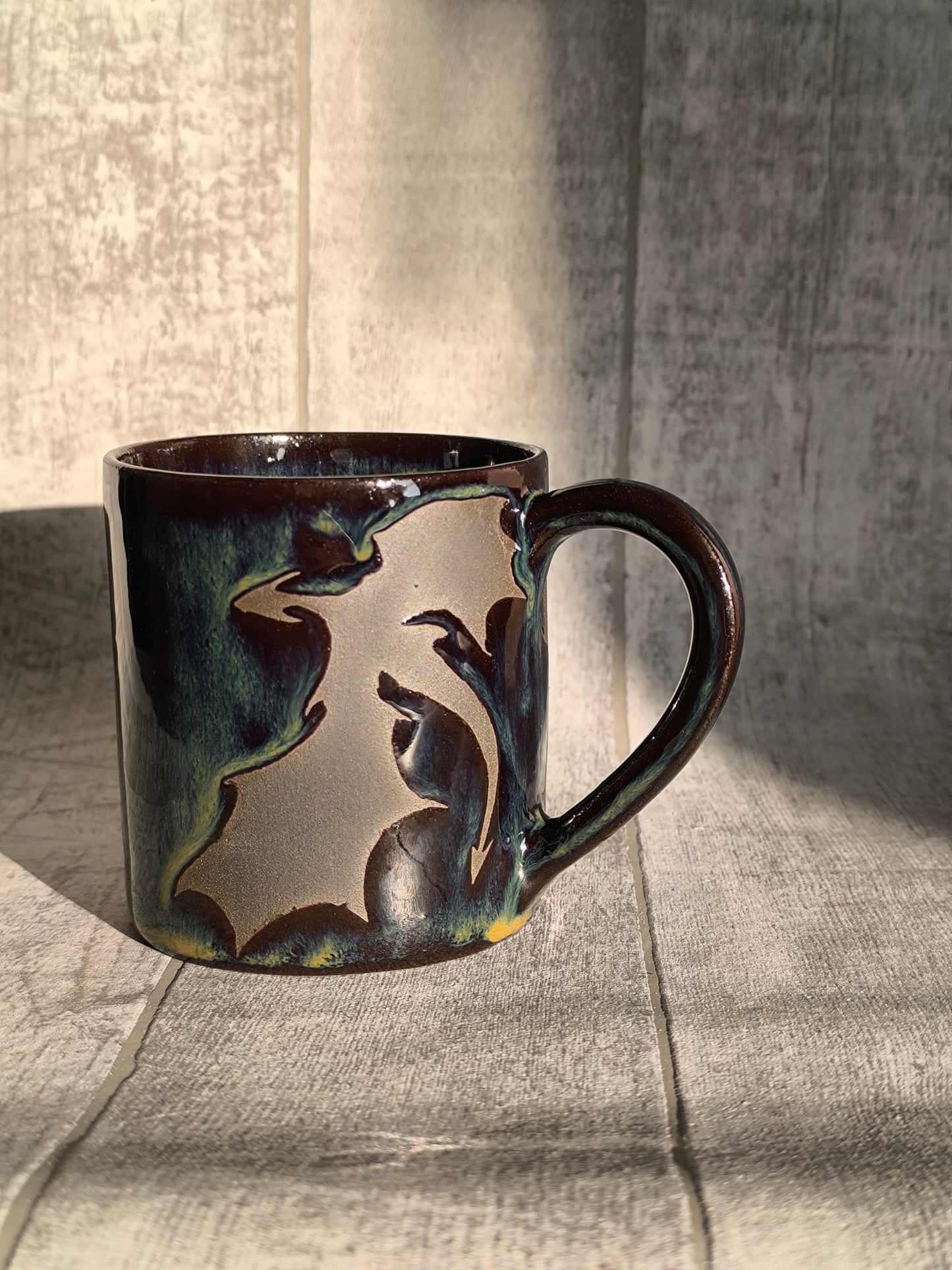 Handmade Flaming Dragons mug, 350ml