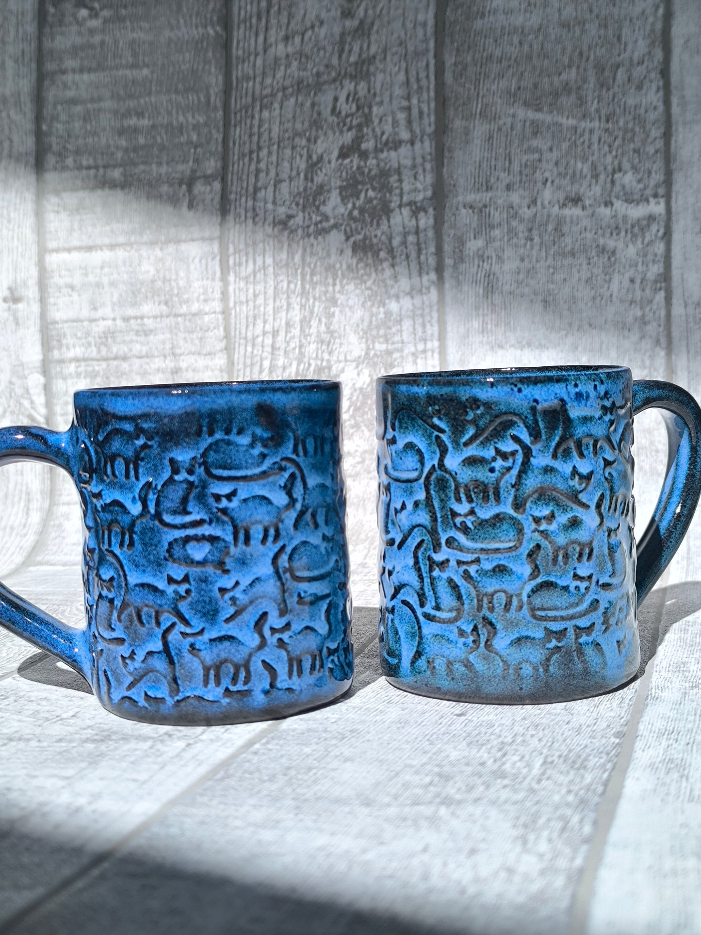Handmade Cheeky Cats Blue mug , 250ml