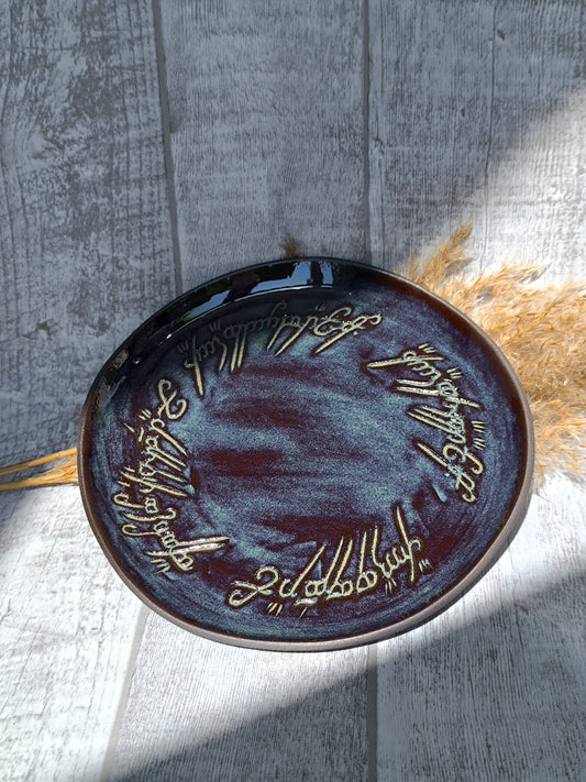 Unique handmade Blue Lord of the Rings plate, D=19cm