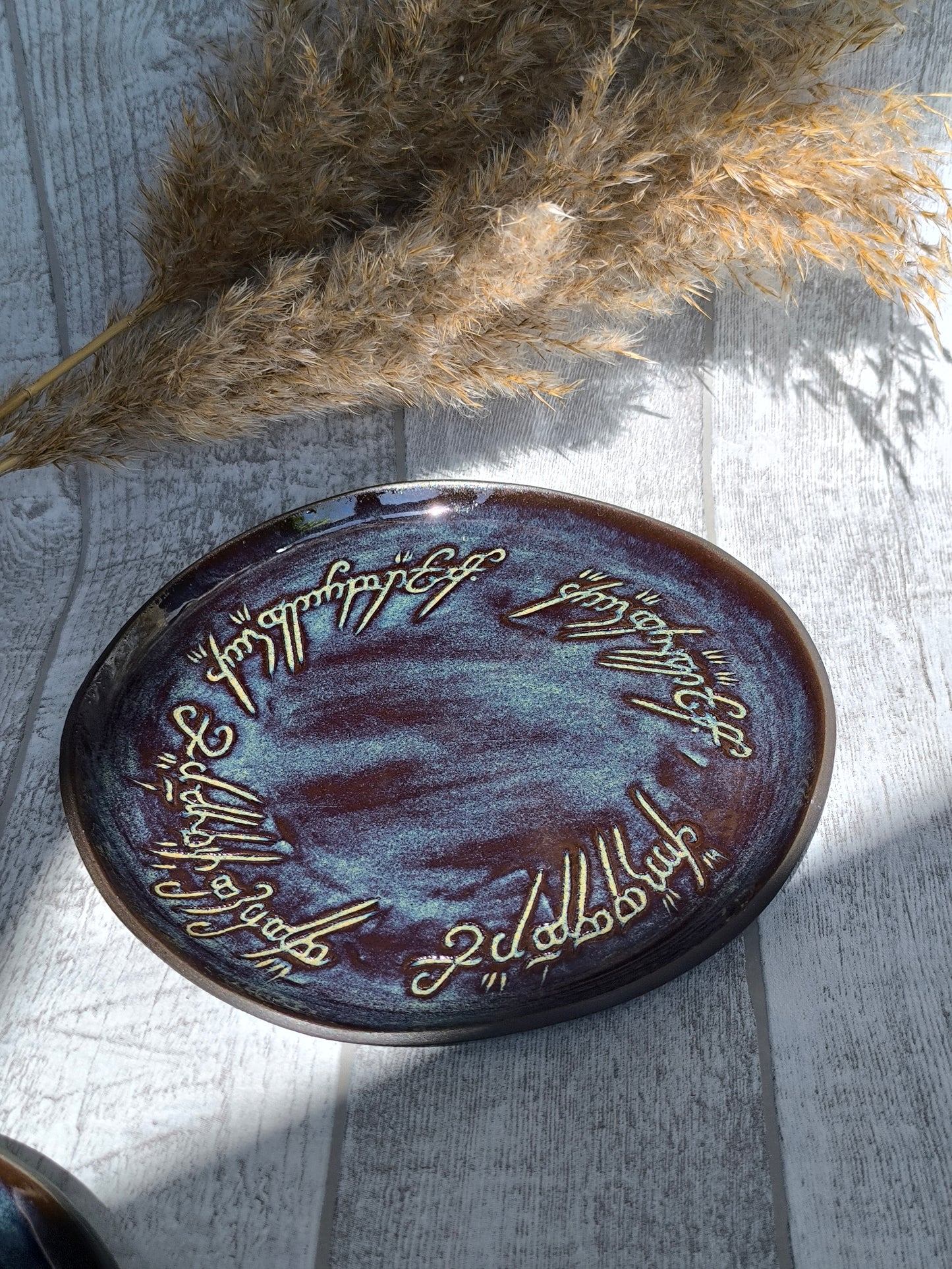 Unique handmade Blue Lord of the Rings plate, D=19cm