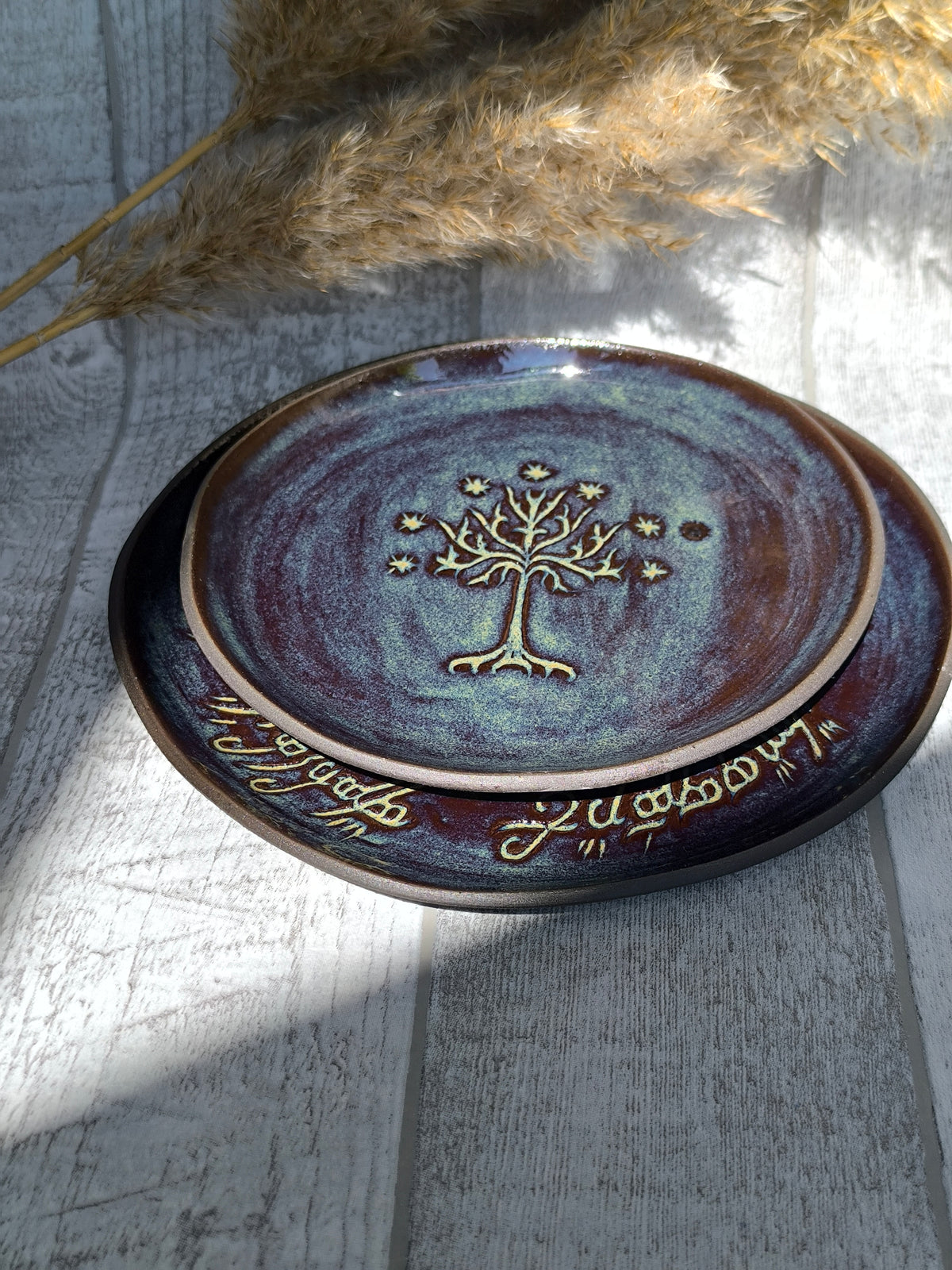 Unique handmade Blue Tree of Gondor plate, D=15cm