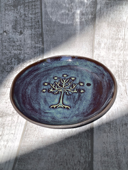 Unique handmade Blue Tree of Gondor plate, D=15cm