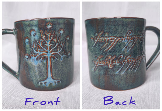 Handmade Tree&Inscription mug, 350ml, 520ml,  1pc