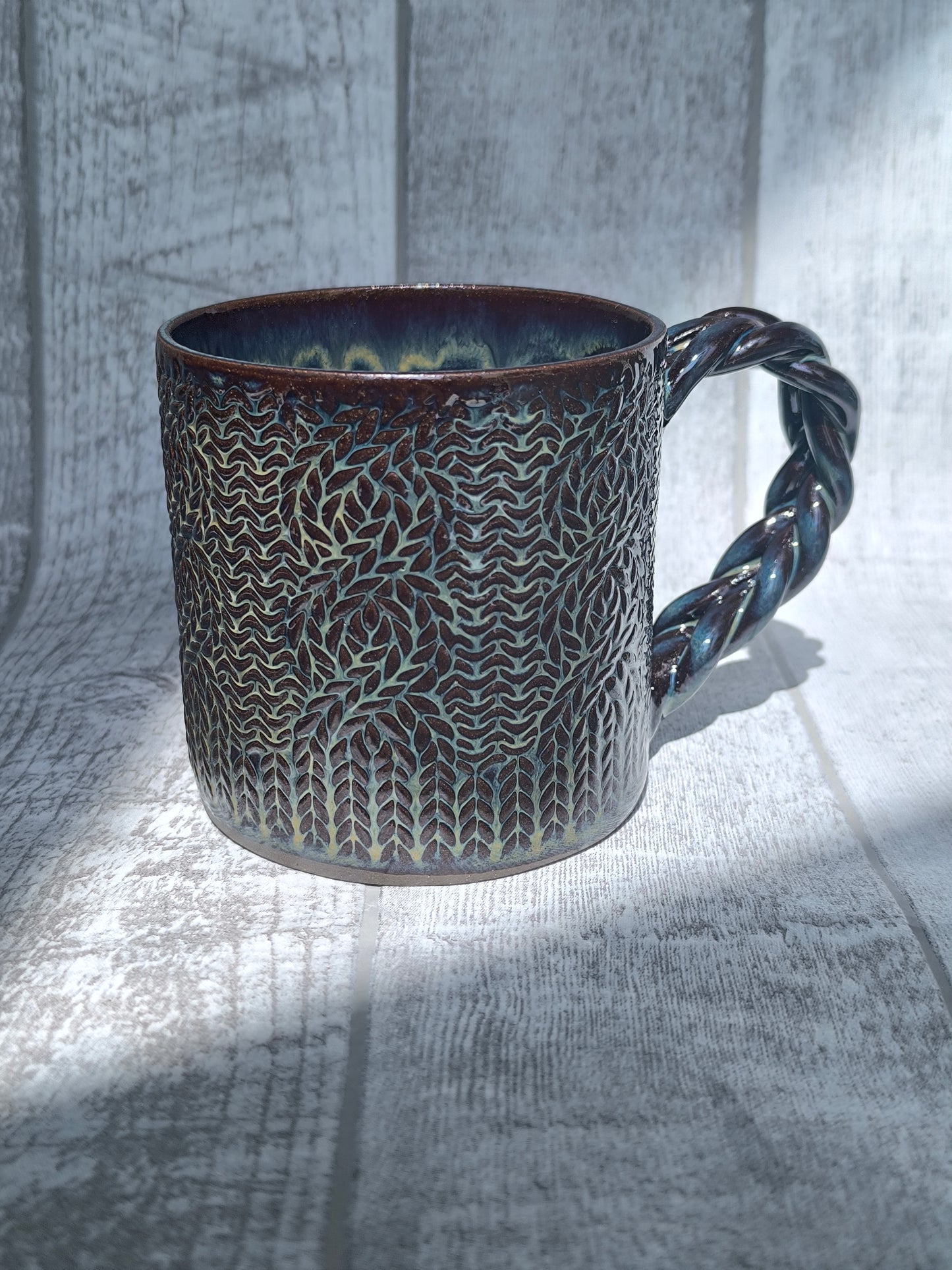 Handmade Braided handle Brown mugs, 350ml