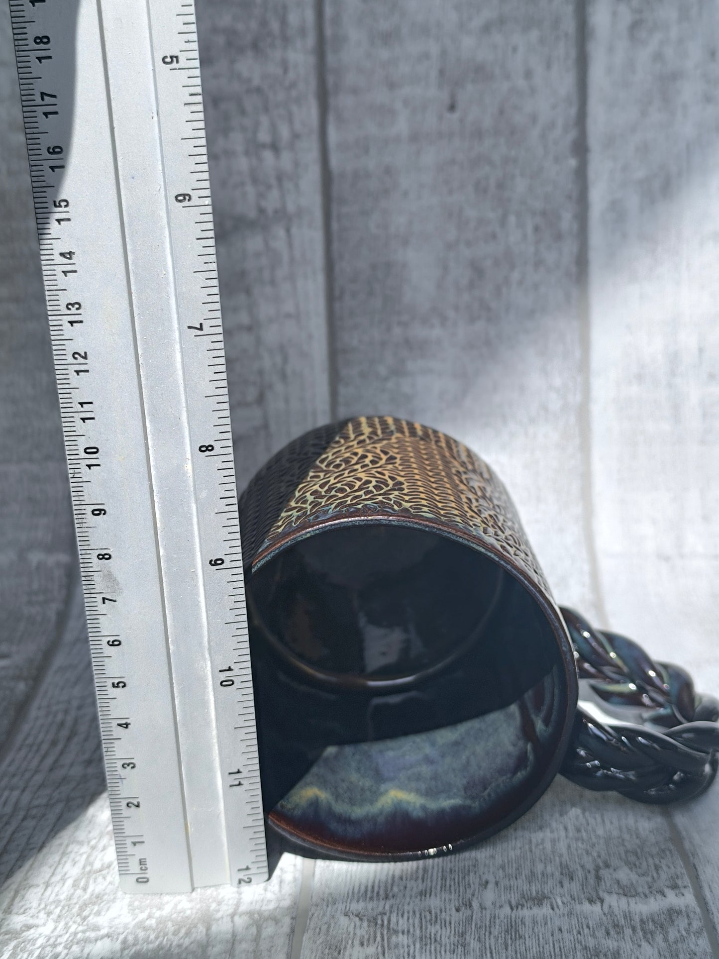 Handmade Braided handle Brown mugs, 350ml