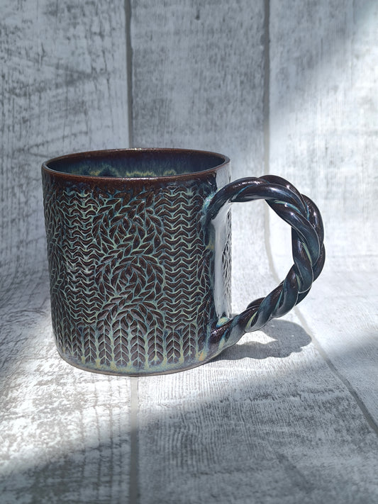 Handmade Braided handle Brown mugs, 350ml