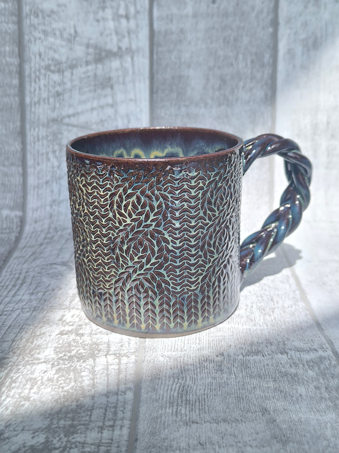 Handmade Braided handle Brown mugs, 350ml