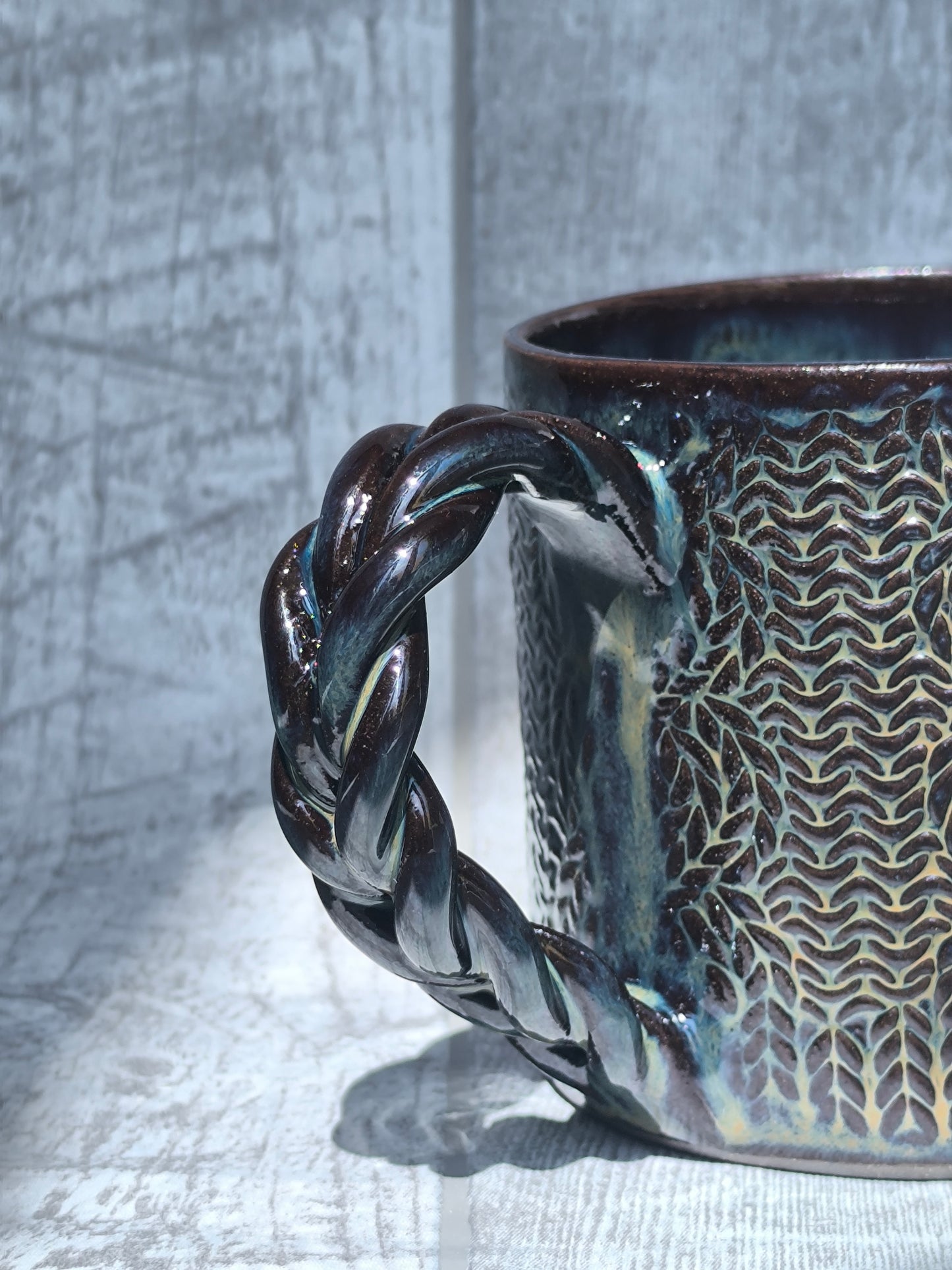Handmade Braided handle Brown mugs, 350ml