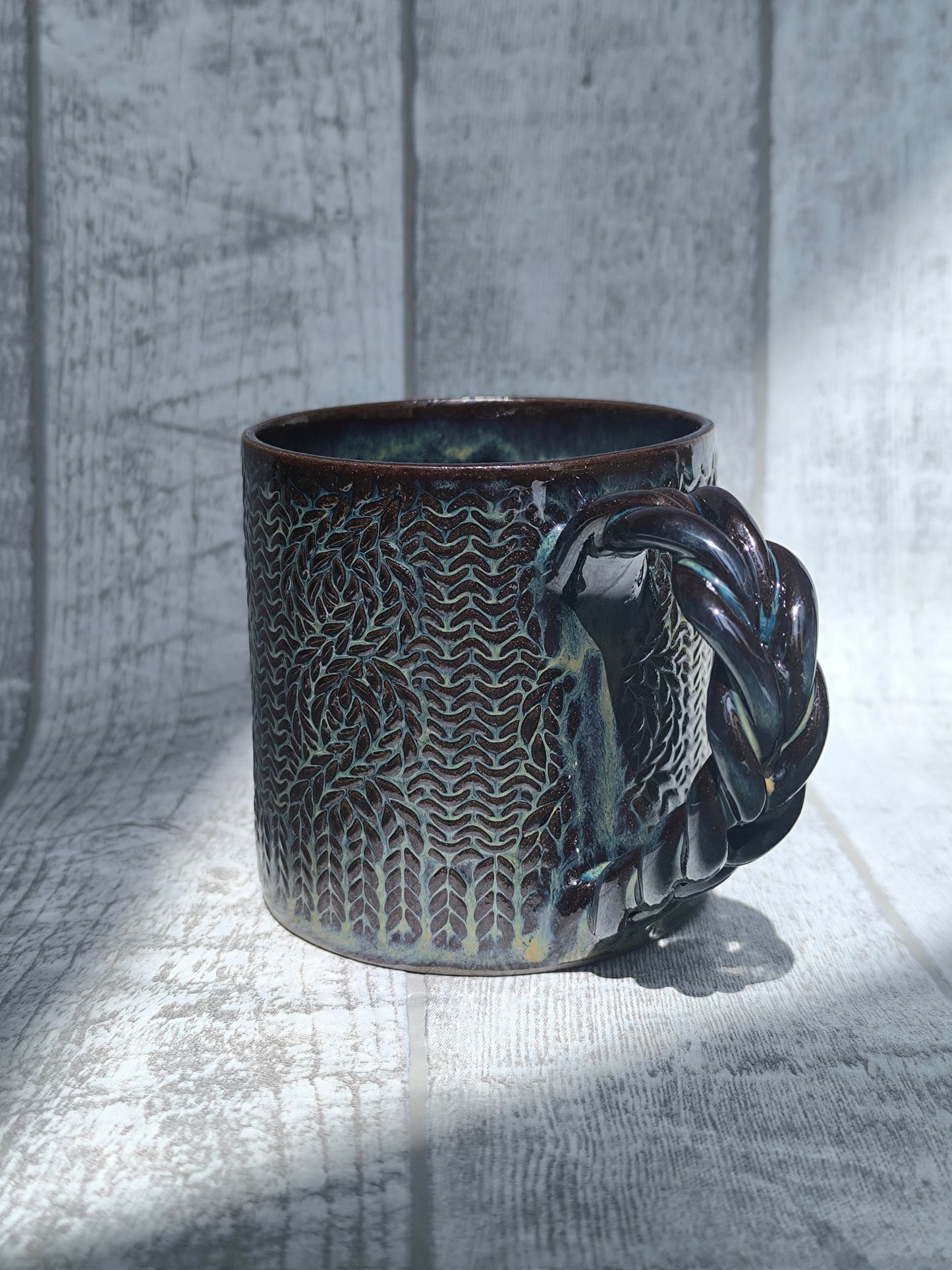 Handmade Braided handle Brown mugs, 350ml
