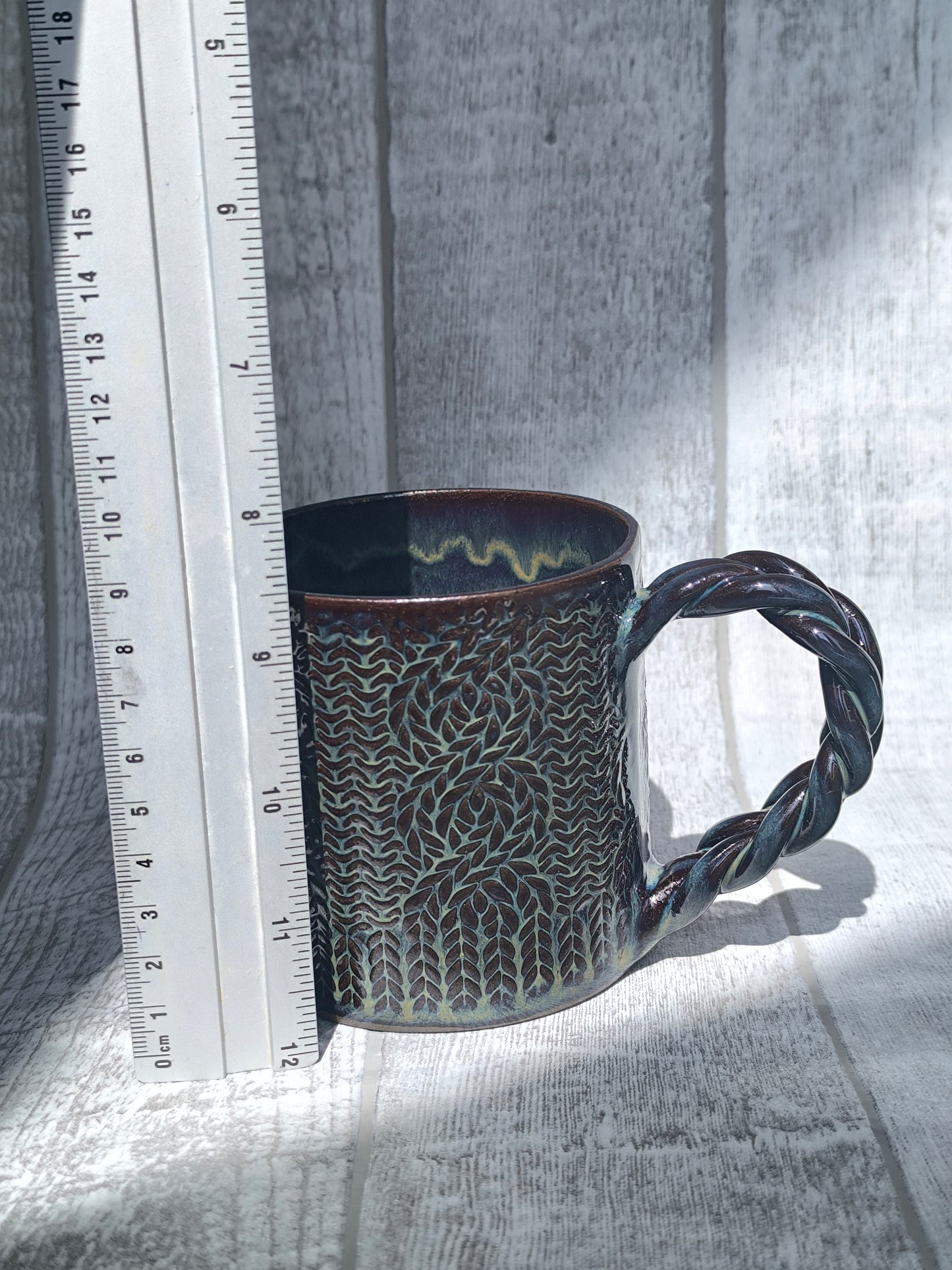 Handmade Braided handle Brown mugs, 350ml